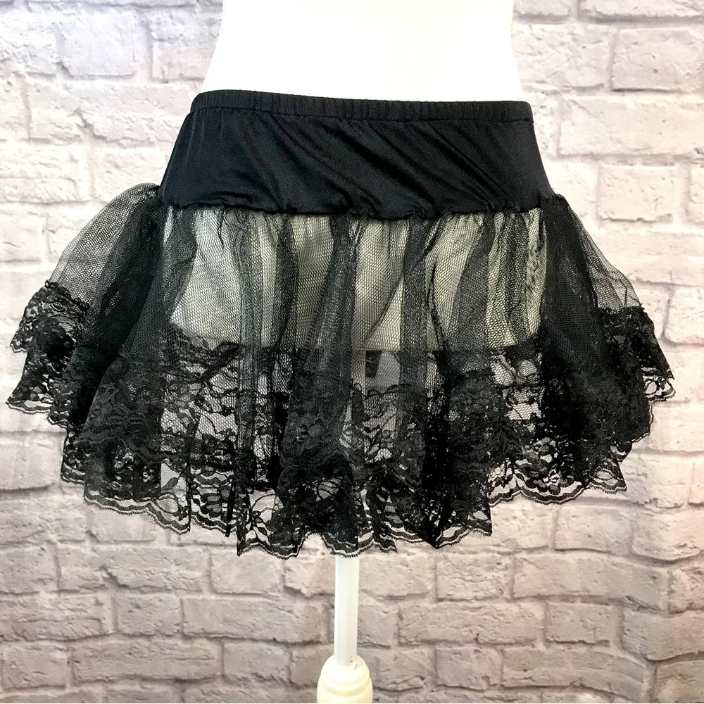 Leg Avenue Black Lace‎ edge Petticoat VGUC bin CTRR - Picture 3 of 5